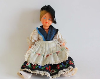 Vintage Mid Century Hard Plastic Doll - Dolls of the World - Scandinavian - Sweden - Denmark - Folk Doll - Traditional Dress - Blonde Hair