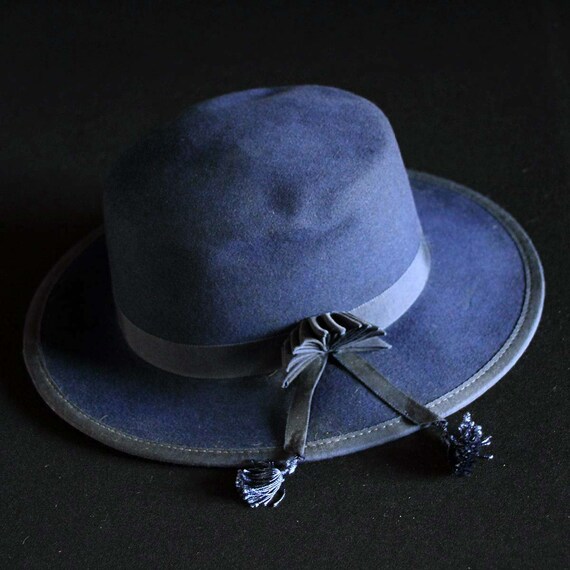 Vintage Henry Pollak Ritz Wool Hat in Navy Blue - Brimmed  display picture 3