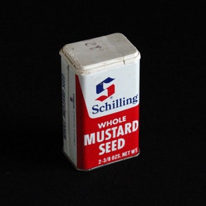 Vintage Schilling Spice Tin - Whole Mustard Seed - Spice Container - McCormick & Co - 2-3/8 oz - Retro Kitchen Decor - Mid Century