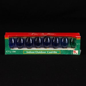 Vintage Trim A Home Ampoules de Noël en bleu et vert - 8 ampoules de rechange pour lampe candélabre - C7-1/2 - Boîte d'origine - Décoration de Noël