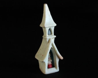 Gurley Church Chapel with Choir Boy Candle - Novelty Holiday Candle Decoration - Vintage Christmas Decor - Winter - Figural Wax - Steeple