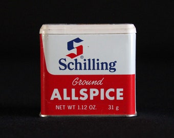 Vintage Schilling Spice Tin - Ground Allspice - Spice Container - McCormick & Co - 1.12 oz - Retro Kitchen Decor - Mid Century 1974