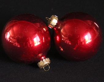 Visions by Holly Glass Christmas Tree Ornaments in Box - Set of 6 Glass Ball Ornaments in Burgundy - Retro Holiday Decorations