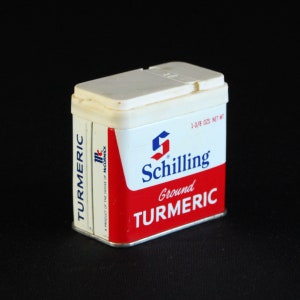 Vintage Schilling Spice Tin - Ground Turmeric - Spice Container - McCormick & Co - 1-3/8 oz - Retro Kitchen Decor - Mid Century