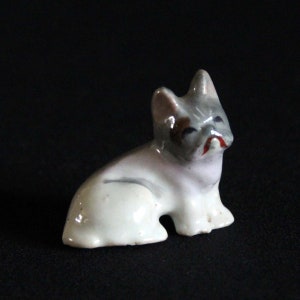 Keramik Bulldog Puppenhaus Figuren Porzellan Tier Vintage Töpferei Miniatur 