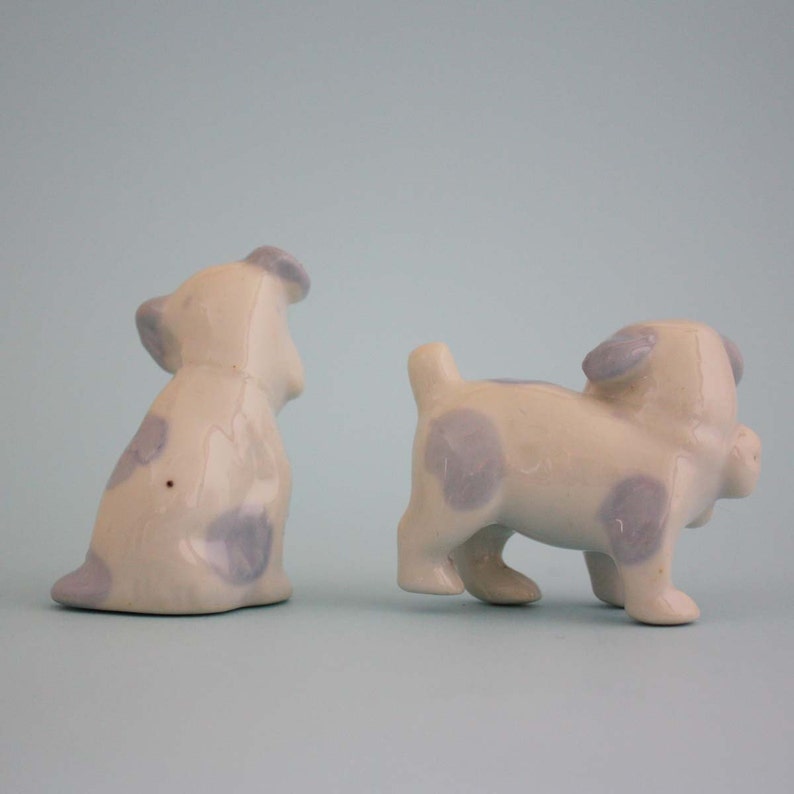 Porcelain Dog Figurines Set of Two White With Blue Spots Etsy