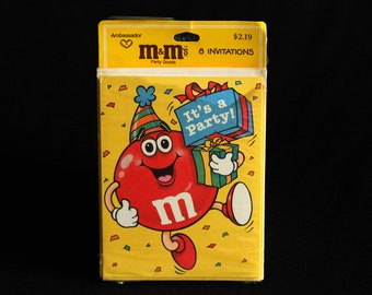 Vintage M&ms Party Einladungen von Hallmark Cards Inc - &quot;It es A Party!&quot; - 7er Set - M und M es Candy - Mars Inc. 1988 - GeburtstagSparty Einladung