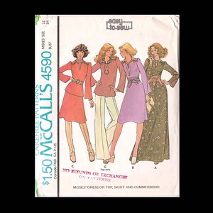 May include: A sewing pattern for a dress or top, skirt, and cummerbund. The pattern is from McCall's and is number 4590. The pattern is easy to sew and includes instructions for making a dress or top, skirt, and cummerbund.