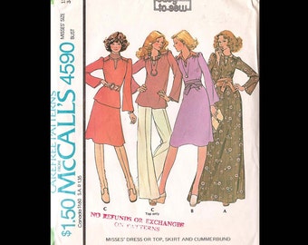 1975 McCalls Misses Dress or Top, Skirt and Cummerbund Pattern 4590 - Vintage Sewing Pattern - UNCUT - Women Misses Size 12 - Fashion DIY