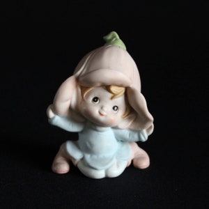 Vintage Homco Pixie Figurine 5615 - Bisque Figurine - Collectible - Hand Painted - Nursery - Whimsical Garden Elf of Fairie with Flower Hat