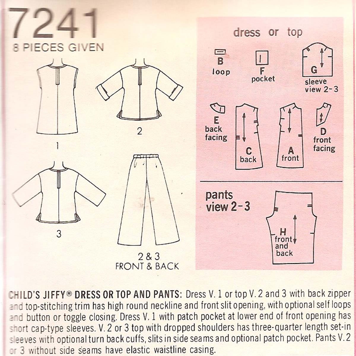1975 Simplicity Childs Jiffy Dress or Top and Pants Pattern - Etsy