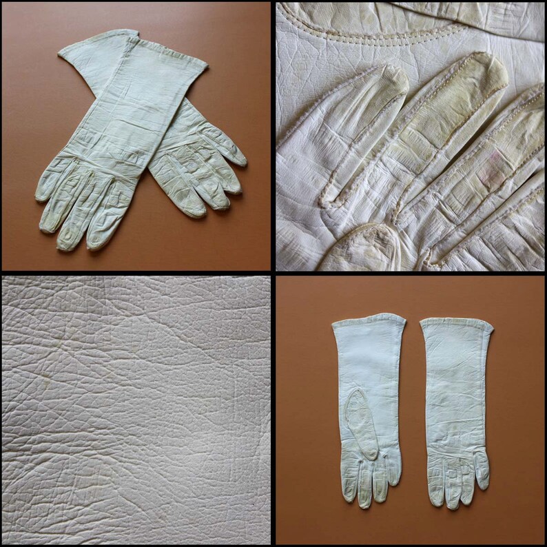 Vintage Lanolav Leather Gloves in Cream Size 6.5 image 5