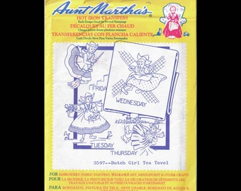 Dutch Girl Tea Towel - Aunt Martha's Hot Iron Transfers 3597 - Embroidery Transfers - UNCUT - Sewing DIY Needlecraft - Days of the Week