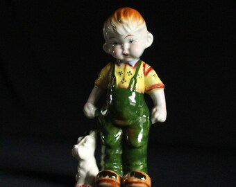Vintage Boy with Scottie Dog Figurine - Porcelain Figurine - Collectible - Hand Painted - A Boy and His Dog