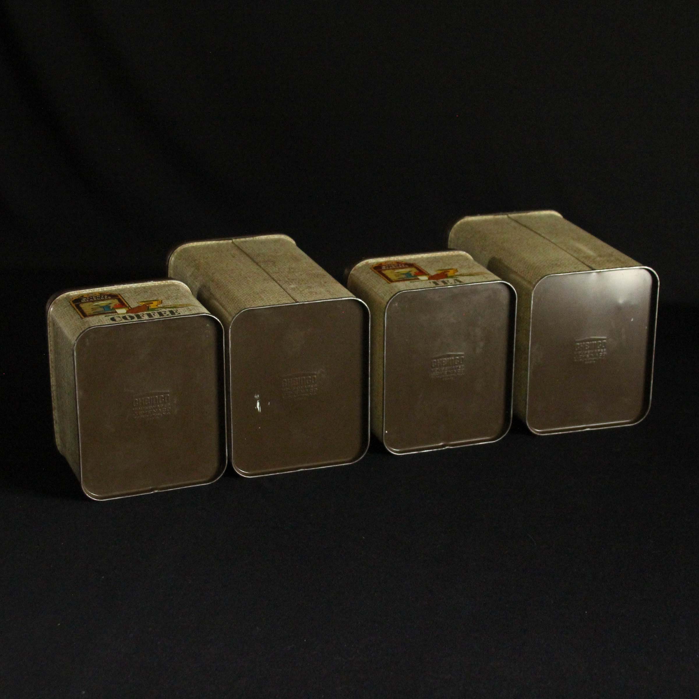 Set van 4 Grote Vintage Antieke Stijl Ronde Metalen Nesting Keuken Bussen Met Deksels Suiker Thee Koffie En Meel