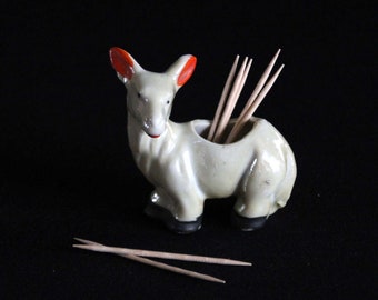 Vintage Toothpick Holder - Sheep or Donkey - Made in Japan - White Lusterware