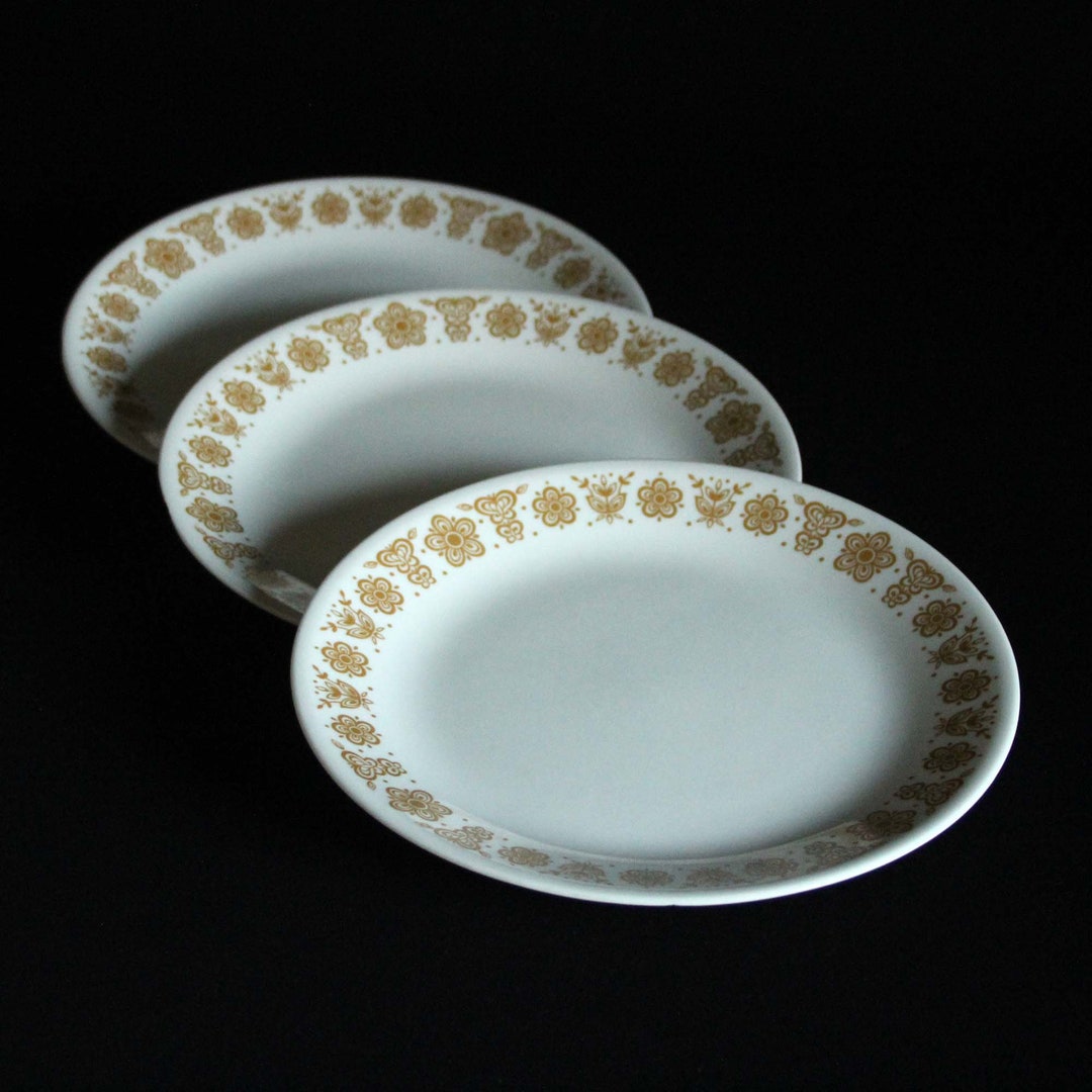 Corelle Butterfly Gold Luncheon Plates Set of White With