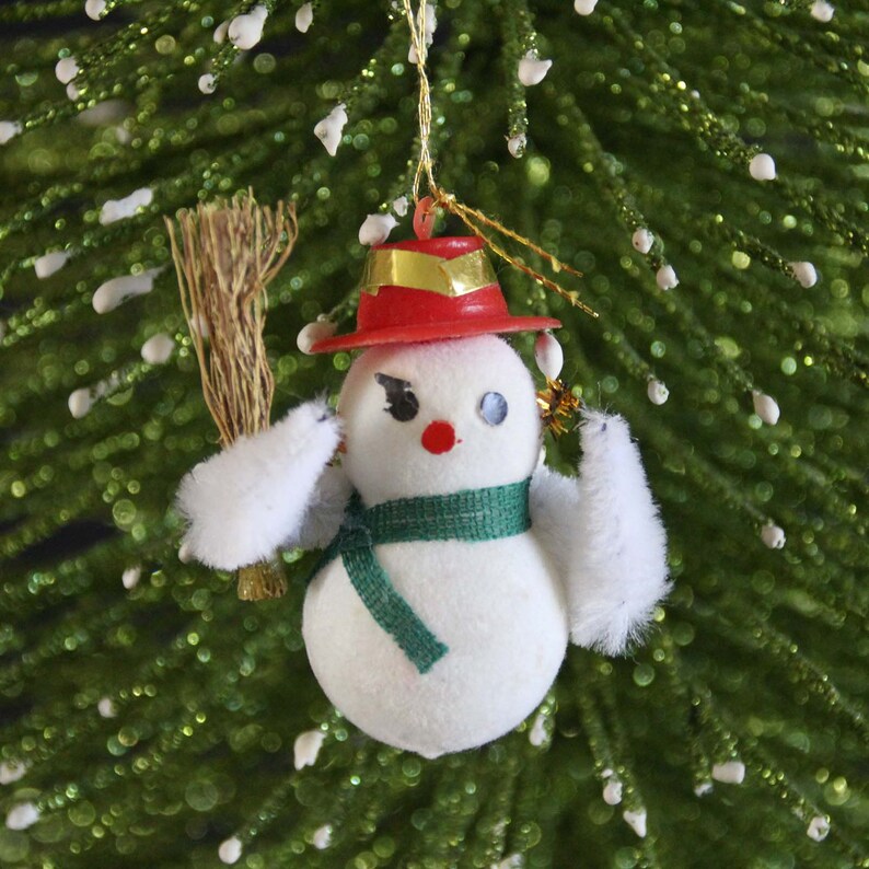 Vintage Flocked Frosty the Snowman Christmas Ornament Kitsch Etsy