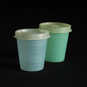 Set of 2 Tupperware Midgets Medicine Cups in Pastel Colors - Plastic Cups - Pill Holders - Storage Containers - Made in U.S.A. - 101 / 201