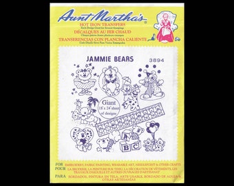 Jammie Bears - Aunt Martha's Hot Iron Transfers 3894 - Embroidery Transfers - UNCUT - Sewing Transfer - DIY Needlecraft - Teddy Bears