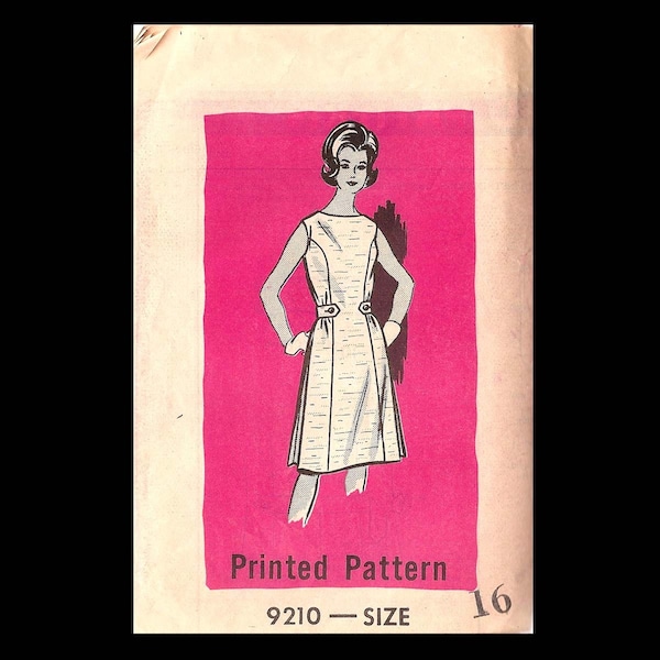 1960s Marian Martin One-Piece Dress Mail Order Pattern 9210 - Vintage Sewing Pattern - CUT - Women's Dress 1960s - Size 16 - Fashion DIY