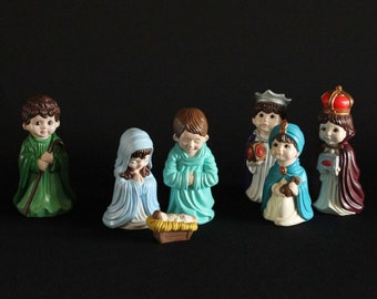 Vintage Arnel's Nativity Scene c. 1975 - Set of Ceramic Nativity Figurines - First Christmas - Bethlehem - Creche - Manger - Holiday Decor