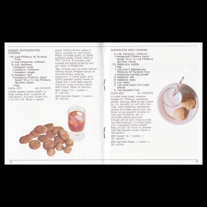 May include: A vintage recipe page for Ginger Refrigerated Cookies and Chocolate Chip Cookies. The page includes a list of ingredients and instructions for baking each type of cookie. The image also includes a glass of iced tea and a plate of cookies.