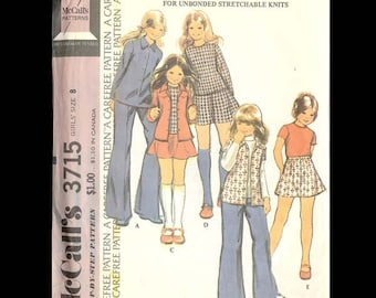 1973 Girls Shirt-Jacket, Top, Skirt and Pants McCalls Pattern 3715 - Vintage Sewing Pattern - CUT - Children Girls Size 8 - Fashion DIY