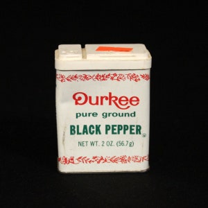 Vintage Durkee Spice Tin - Pure Ground Black Pepper - Spice Container - Durkee Famous Foods - 2 oz - Retro Kitchen Decor - Mid Century