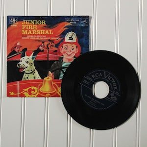 Junior Fire Marshal - RCA Victor WBY-61 Bluebird Children&#39;s Records - Vintage Record c. 1957 - Album - 45 rpm - Vinyl - Firefighter