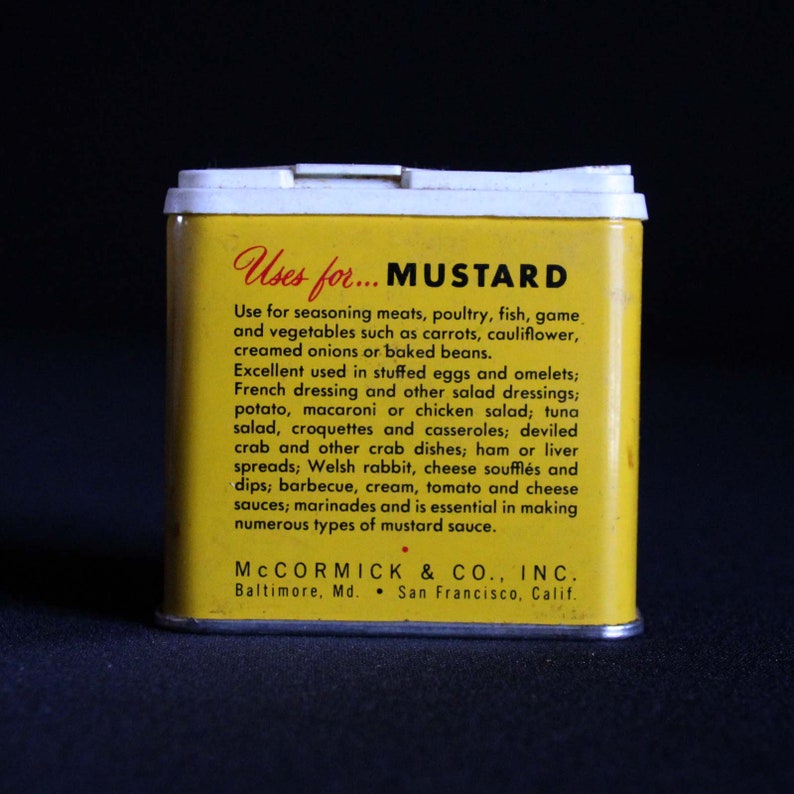 Vintage Schilling Spice Tin Double Superfine Mustard Spice Container McCormick & Co 1-1/8 oz Retro Kitchen Decor Mid Century image 3