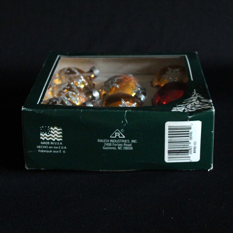 Rauch Glass Christmas Tree Ornaments in Box Set of 8 Mercury Glass Ball Ornaments Stenciled Mica Designs Retro Holiday Decorations