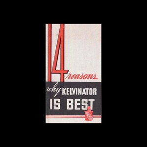 Puede incluir: Un anuncio rojo y negro con el número 14 en rojo y el texto "14 razones por las que Kelvinator es el mejor".