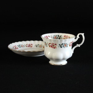 Royal Albert Fine Bone China Tea Cup and Saucer - Pink and Blue Flowers Pattern - Made in England - Gold Trim - Tea Service