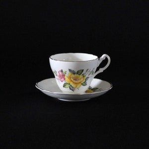 Consort Fine Bone China Tea Cup and Saucer - Yellow and Pink Flowers with Gold Trim - Made in England - Tea Set Replacements