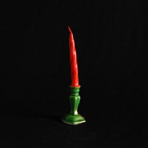 Gurley Green Candlestick Candle - Novelty Holiday Candle Decoration - Christmas Decor - Winter - Figural Wax Candle - Vintage Christmas