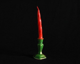 Gurley Green Candlestick Candle - Novelty Holiday Candle Decoration - Christmas Decor - Winter - Figural Wax Candle - Vintage Christmas