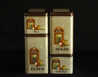Vintage Cheinco Metal Canister Set - Flour, Sugar, Coffee, Tea