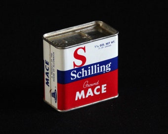 Vintage Schilling Spice Tin - Ground Mace - Spice Container - McCormick & Co - 1-1/8 oz - Retro Kitchen Decor - Mid Century