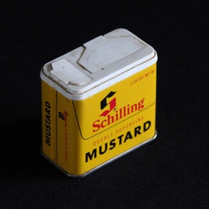 Vintage Schilling Spice Tin Double Superfine Mustard Spice Container McCormick & Co 1-1/8 oz Retro Kitchen Decor Mid Century image 1