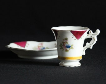 Decoratieve Floral Demitasse Cup en Schotel - Made in Japan - Gold Trim - Demitasse Cup - Koffie - Theeservice - Collectible