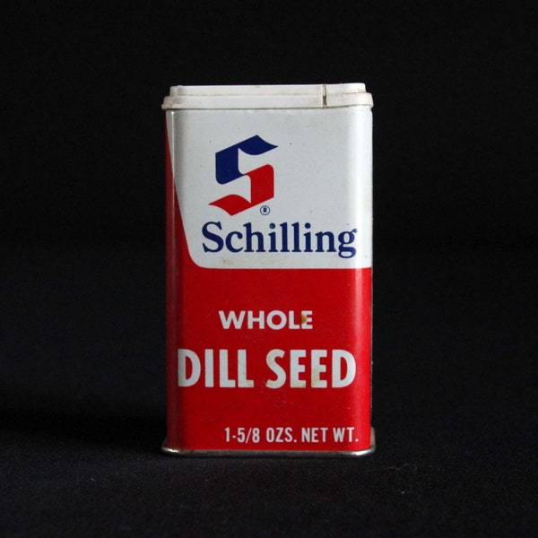 Vintage Schilling Spice Tin - Whole Dill Seed - Spice Container - McCormick & Co - 1-5/8 oz - Retro Kitchen Decor - Mid Century