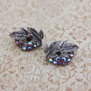 Coro Silber Blatt Clip auf Ohrringe mit Strass - Vintage Kostüm Schmuck