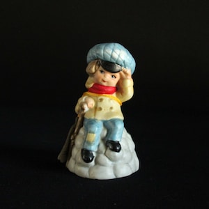 Vintage JASCO Merri-Bells Figurine c. 1978 - Made in Japan - Holiday Decoration - Bisque Collectible - Boy in Hat