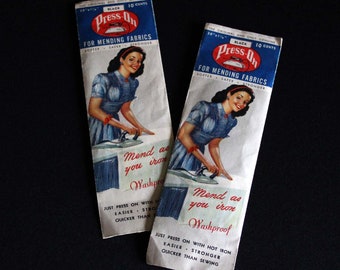 Press-On Mending Fabrics - 2 Packages - Black - Original Packaging - Fabric Mender - Reinforcing - Iron On - Laundry or Sewing Room Decor