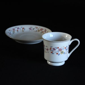 Modern Floral China Tea Cup and Saucer - Colorful Floral Pattern - Made in China - Gold Trim - Tea Service - Decorative Cup and Saucer