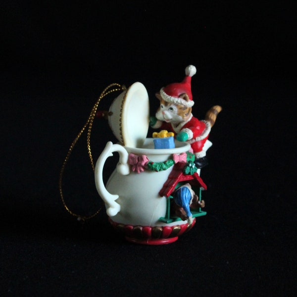Trim A Home Collectible Tree Charm Ornament - Cat and Mouse in Teapot  - Holiday Decorations - Christmas Keepsake Ornament