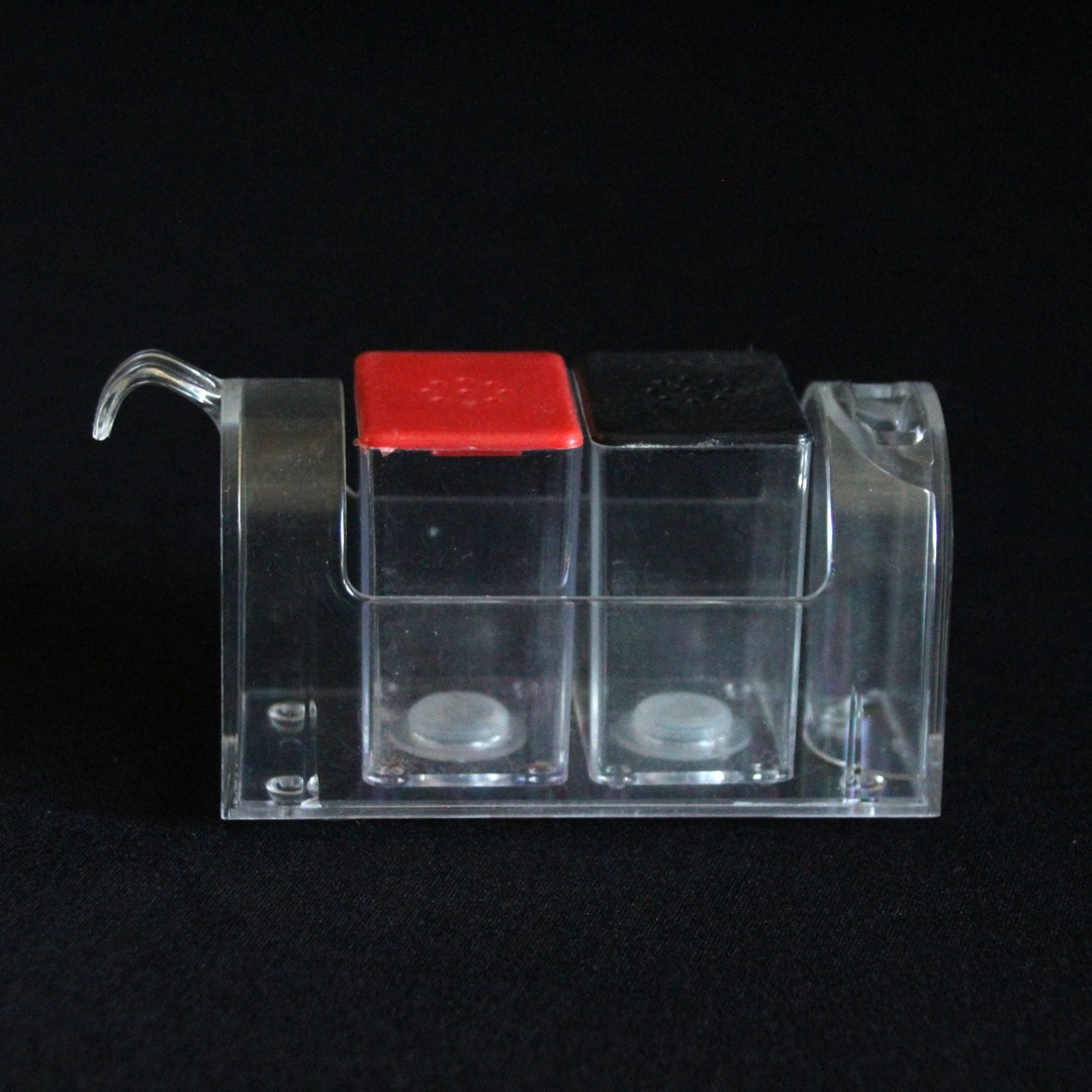Vintage Lucite Mail Box Salt and Pepper Shaker Set With Toothpick Holder Clear Plastic Retro