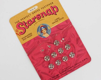 Vintage Star Snap Sew-On Snap Fasteners on Cards - Size 0