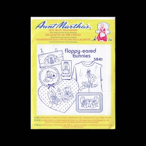 Floppy-Eared Bunnies - Aunt Martha&#39;s Hot Iron Transfers 3841 - Embroidery Transfers - UNCUT - Sewing Transfer - DIY Needlecraft - Rabbits